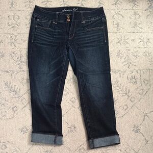 American Eagle Outfitters “artist” Dark Indigo Crop Jeans with Rolled Cuffs